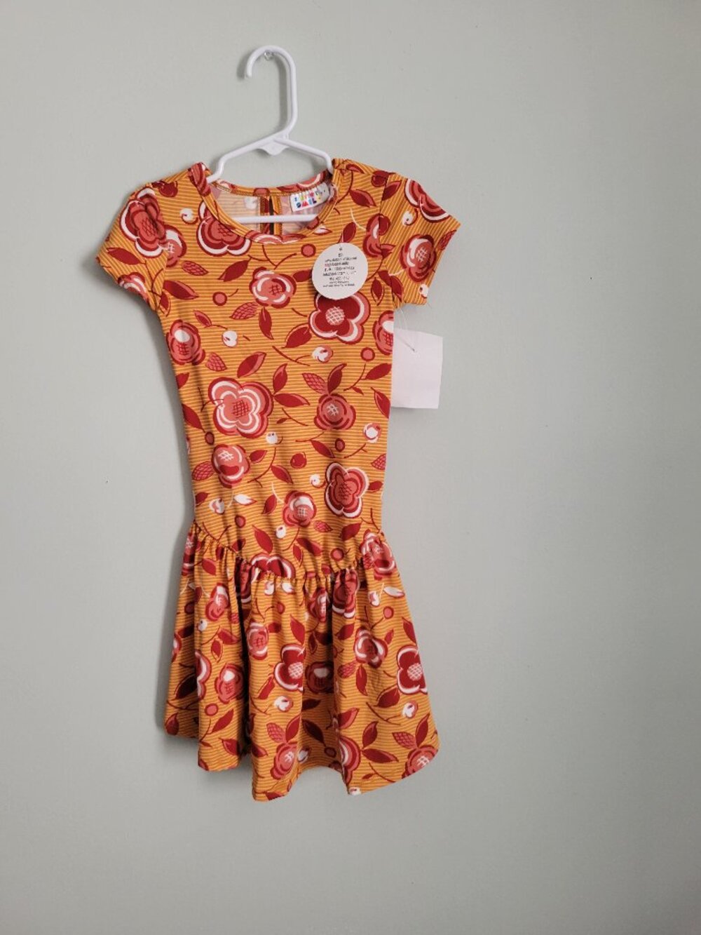 Dot Dot Smile Dress Girl's 3/4 Toddler Orange Floral Flapper NWT